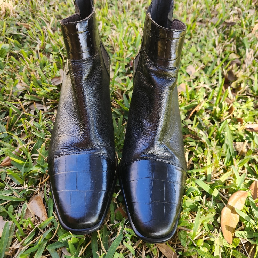 Brighton Elegant Black Leather Boots Alligator Tips 9.5